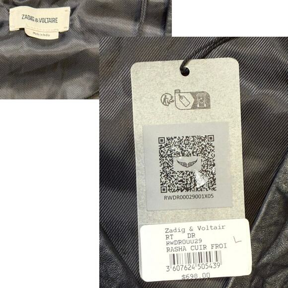 Zadig & Voltaire Rasha Crinkled Leather Sleeveless Mini Dress Black L NWT $698 - Picture 4 of 8